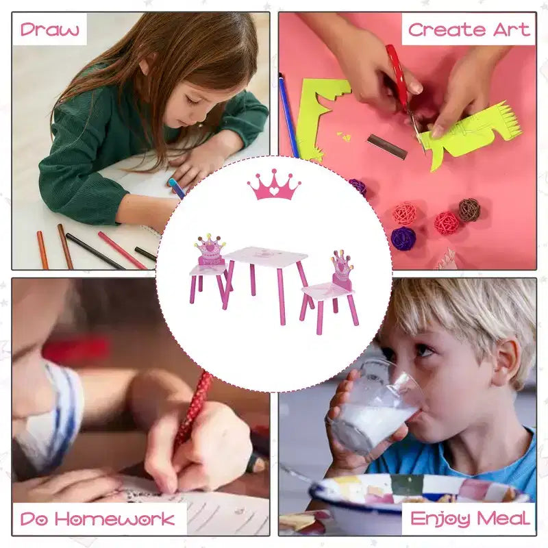 Table et chaise pour enfants, bureau pour tout-petits avec table en MDF et bois de pin, conception de bords arrondis sûrs - Rose