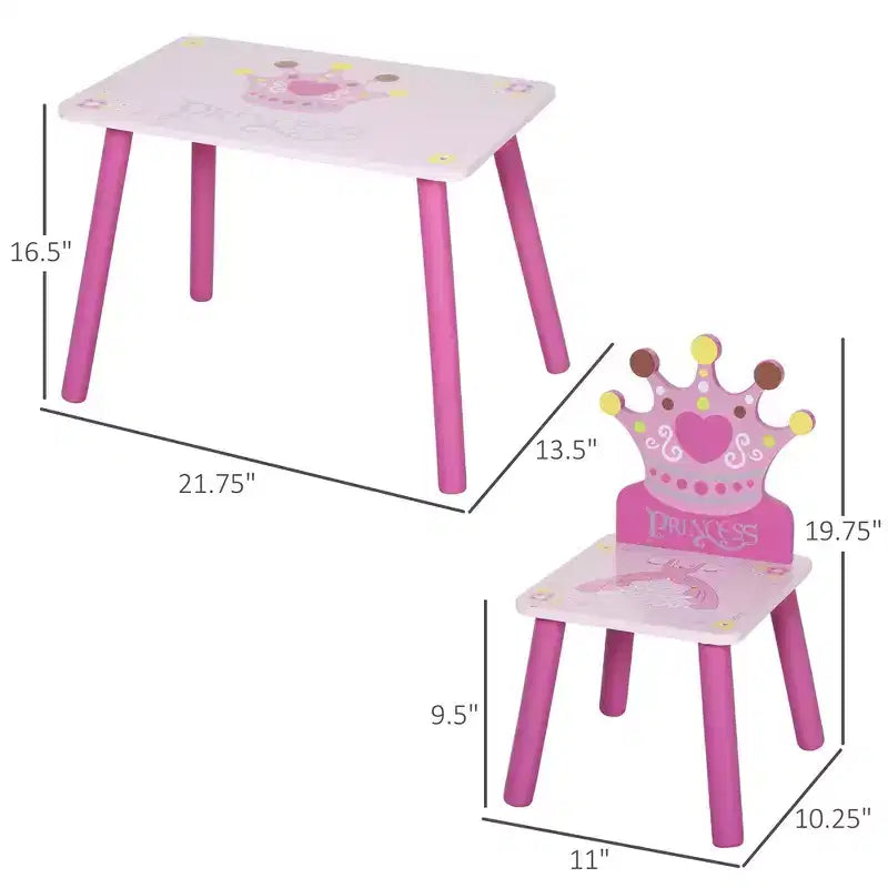 Table et chaise pour enfants, bureau pour tout-petits avec table en MDF et bois de pin, conception de bords arrondis sûrs - Rose