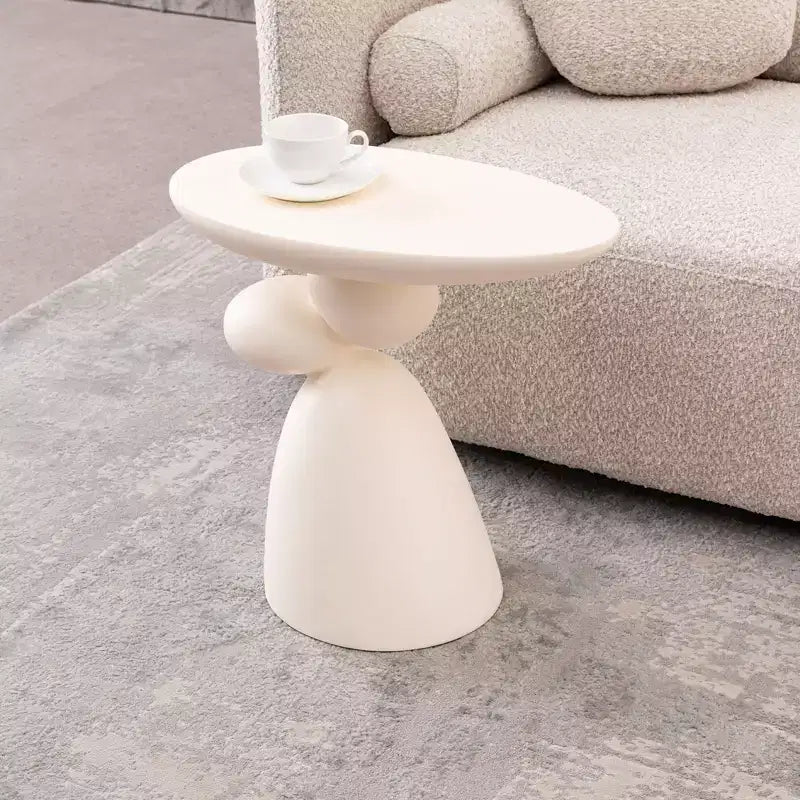 Okak Elegent Decorative End Table, Fiberglass Side Table with Pedestal, Decor Couch Table for Living Room, Bedroom, Guestroom