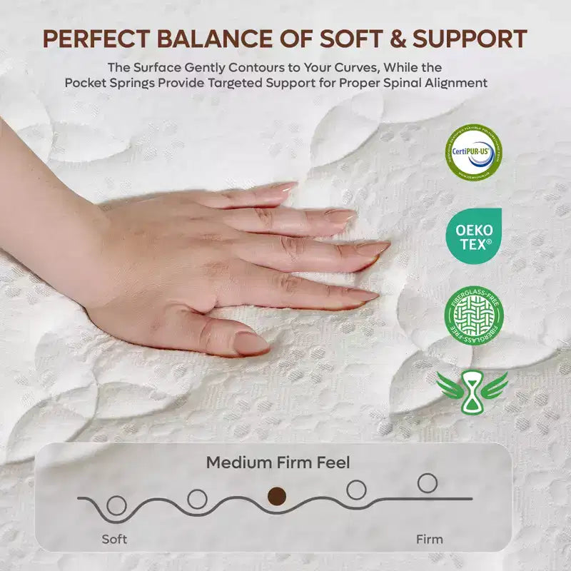 Matelas jumeau de 10 po, matelas hybride à ressorts et mousse à mémoire de forme en boîte, matelas rafraîchissant de fermeté moyenne, soulagement de la pression