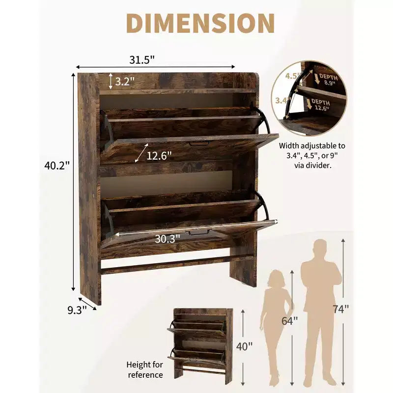 Meuble à chaussures avec 2 tiroirs basculants, étagère à chaussures dissimulée autoportante, poignées en métal, design fin pour couloir, salon