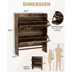 Meuble à chaussures avec 2 tiroirs basculants, étagère à chaussures dissimulée autoportante, poignées en métal, design fin pour couloir, salon