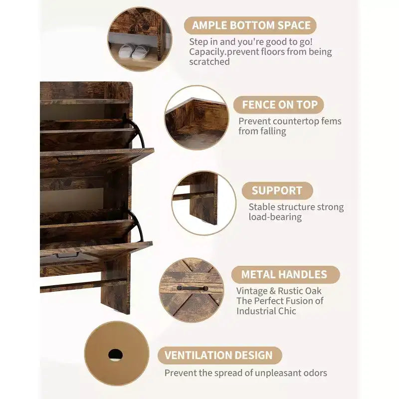 Meuble à chaussures avec 2 tiroirs basculants, étagère à chaussures dissimulée autoportante, poignées en métal, design fin pour couloir, salon