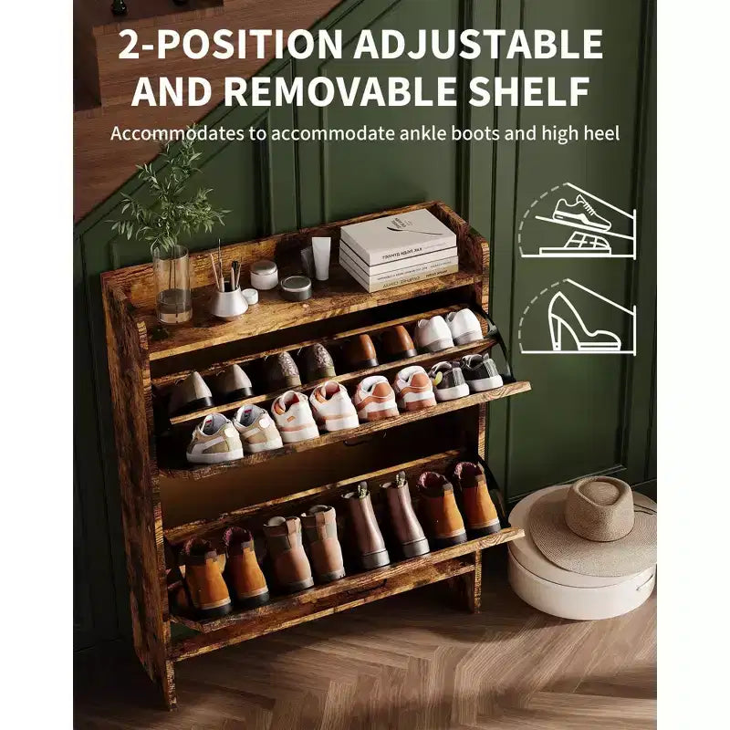 Meuble à chaussures avec 2 tiroirs basculants, étagère à chaussures dissimulée autoportante, poignées en métal, design fin pour couloir, salon