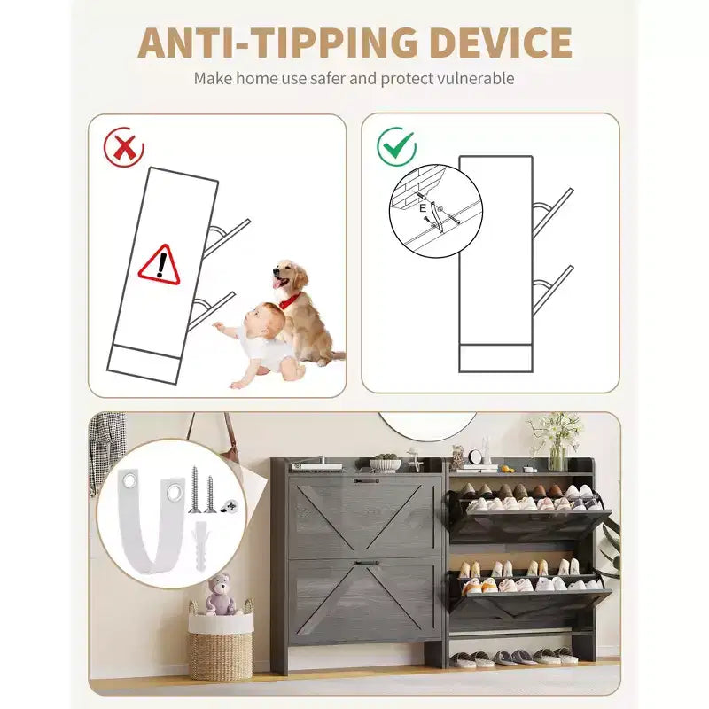 Meuble à chaussures avec 2 tiroirs basculants, étagère à chaussures dissimulée autoportante, poignées en métal, design fin pour couloir, salon