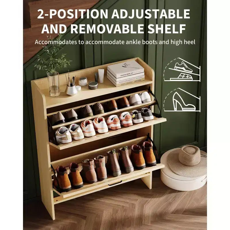 Meuble à chaussures avec 2 tiroirs basculants, étagère à chaussures dissimulée autoportante, poignées en métal, design fin pour couloir, salon