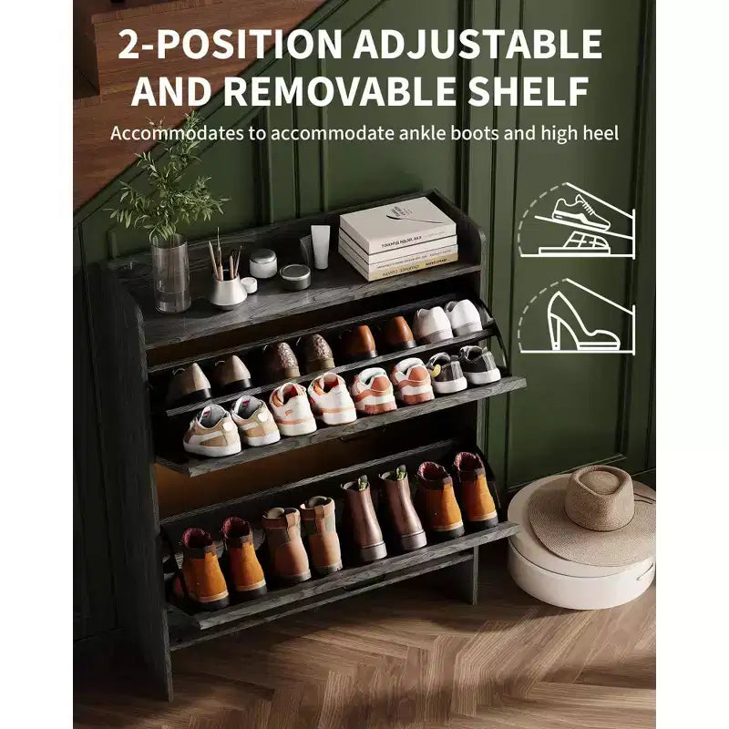 Meuble à chaussures avec 2 tiroirs basculants, étagère à chaussures dissimulée autoportante, poignées en métal, design fin pour couloir, salon