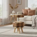 Storied Home Plaid Upholstered Stool with Pine Wood Feet, Multicolor Plaid