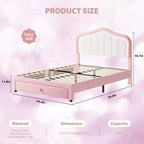 Cadre de lit double rembourré avec tiroir de rangement pour enfants, filles, garçons, aucun sommier tapissier requis