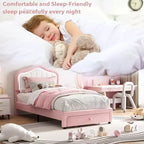 Cadre de lit double rembourré avec tiroir de rangement pour enfants, filles, garçons, aucun sommier tapissier requis