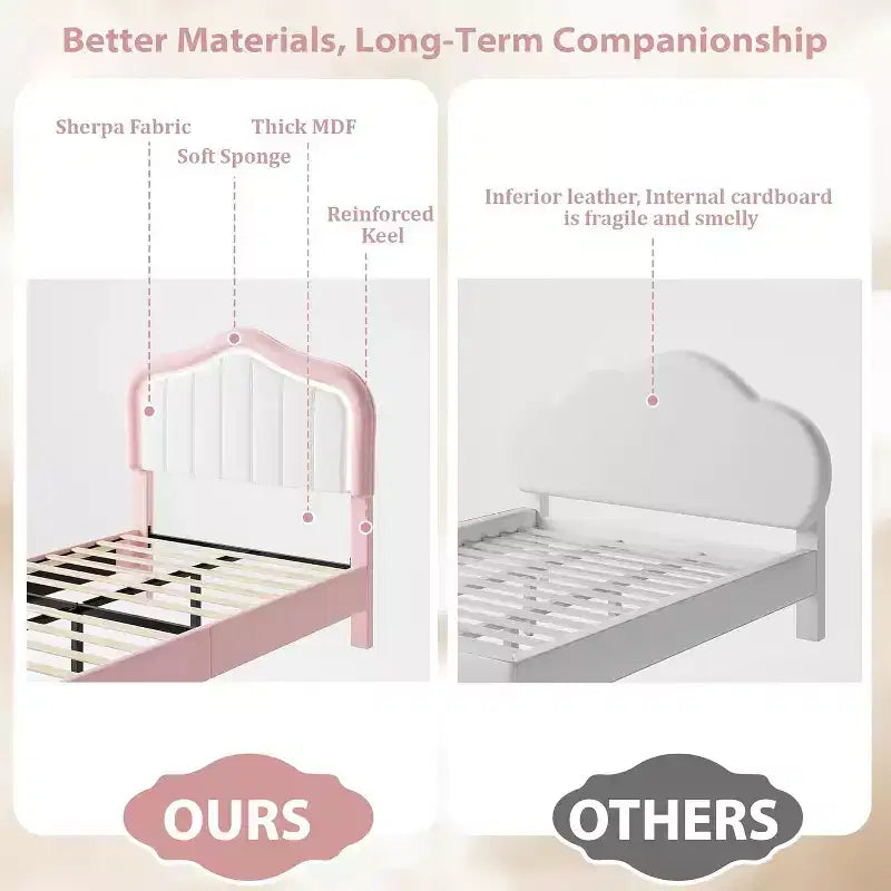 Cadre de lit double rembourré avec tiroir de rangement pour enfants, filles, garçons, aucun sommier tapissier requis