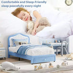 Cadre de lit double rembourré avec tiroir de rangement pour enfants, filles, garçons, aucun sommier tapissier requis
