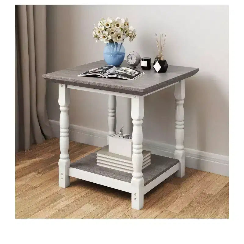 Table d'appoint carrée rétro en bois avec 2 étagères ouvertes pour chambre à coucher, salon, organisateur de rangement, blanc