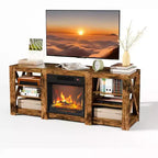 Meuble TV avec cheminée pour téléviseurs jusqu'à 70 pouces, meuble de divertissement style ferme avec chauffage électrique et étagères réglables
