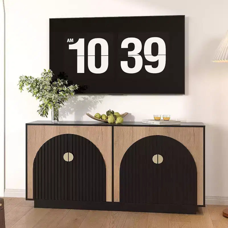 Buffet de salle à manger style ferme moderne avec portes arquées, 63 po, console de rangement