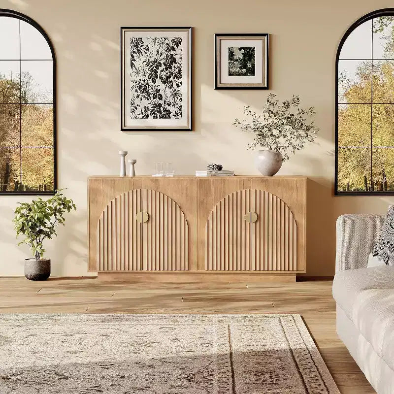 Buffet de salle à manger style ferme moderne avec portes arquées, 63 po, console de rangement