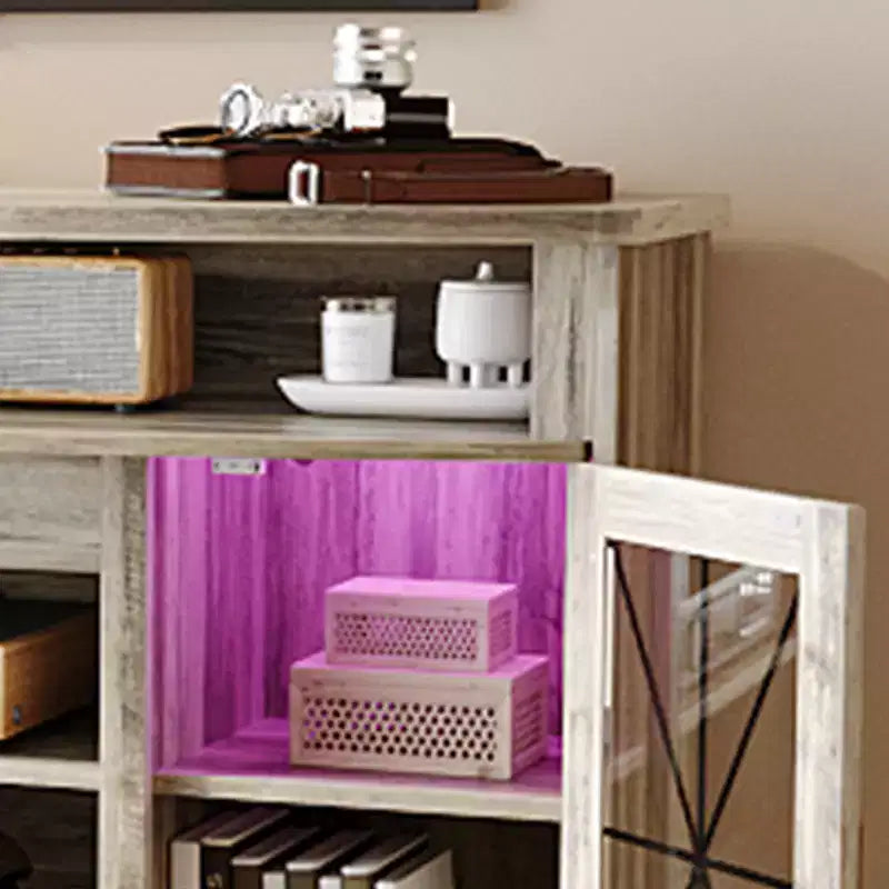 Meuble TV pour téléviseurs de 65 pouces avec éclairage LED, placards de rangement spacieux, étagères réglables