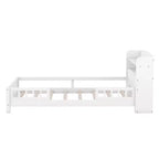 Lit plateforme avec étagères de rangement, tête de lit lumineuse à LED, garde-corps, sommier tapissier non requis, taille simple blanc