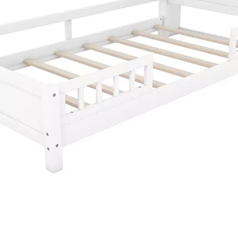 Lit plateforme avec étagères de rangement, tête de lit lumineuse à LED, garde-corps, sommier tapissier non requis, taille simple blanc