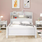 Lit plateforme avec étagères de rangement, tête de lit lumineuse à LED, garde-corps, sommier tapissier non requis, taille simple blanc