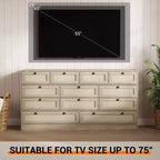 Commode en bois avec 12 tiroirs en rotin, commode large de 155 cm, commode de couloir, commode de placard en bois, commode TV moderne pour téléviseur de 65 pouces