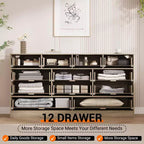 Commode en bois avec 12 tiroirs en rotin, commode large de 155 cm, commode de couloir, commode de placard en bois, commode TV moderne pour téléviseur de 65 pouces