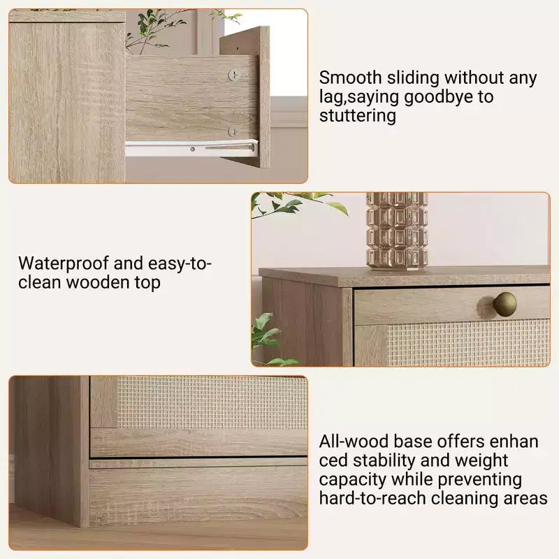 Commode en bois avec 12 tiroirs en rotin, commode large de 155 cm, commode de couloir, commode de placard en bois, commode TV moderne pour téléviseur de 65 pouces
