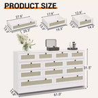 Commode en bois avec 12 tiroirs en rotin, commode large de 155 cm, commode de couloir, commode de placard en bois, commode TV moderne pour téléviseur de 65 pouces