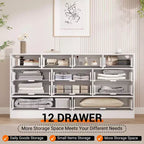 Commode en bois avec 12 tiroirs en rotin, commode large de 155 cm, commode de couloir, commode de placard en bois, commode TV moderne pour téléviseur de 65 pouces