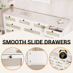 Commode en bois avec 12 tiroirs en rotin, commode large de 155 cm, commode de couloir, commode de placard en bois, commode TV moderne pour téléviseur de 65 pouces