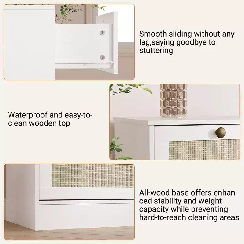 Commode en bois avec 12 tiroirs en rotin, commode large de 155 cm, commode de couloir, commode de placard en bois, commode TV moderne pour téléviseur de 65 pouces