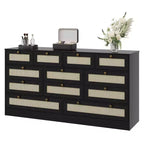 Commode en bois avec 12 tiroirs en rotin, commode large de 155 cm, commode de couloir, commode de placard en bois, commode TV moderne pour téléviseur de 65 pouces