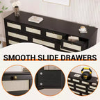 Commode en bois avec 12 tiroirs en rotin, commode large de 155 cm, commode de couloir, commode de placard en bois, commode TV moderne pour téléviseur de 65 pouces
