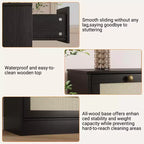 Commode en bois avec 12 tiroirs en rotin, commode large de 155 cm, commode de couloir, commode de placard en bois, commode TV moderne pour téléviseur de 65 pouces