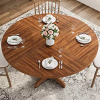 Table de salle à manger ronde pour 4 personnes, Table de salle à manger circulaire avec base en bois pour cuisine, salon, noyer