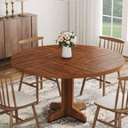 Table de salle à manger ronde pour 4 personnes, Table de salle à manger circulaire avec base en bois pour cuisine, salon, noyer
