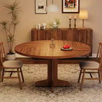 Table de salle à manger ronde pour 4 personnes, Table de salle à manger circulaire avec base en bois pour cuisine, salon, noyer