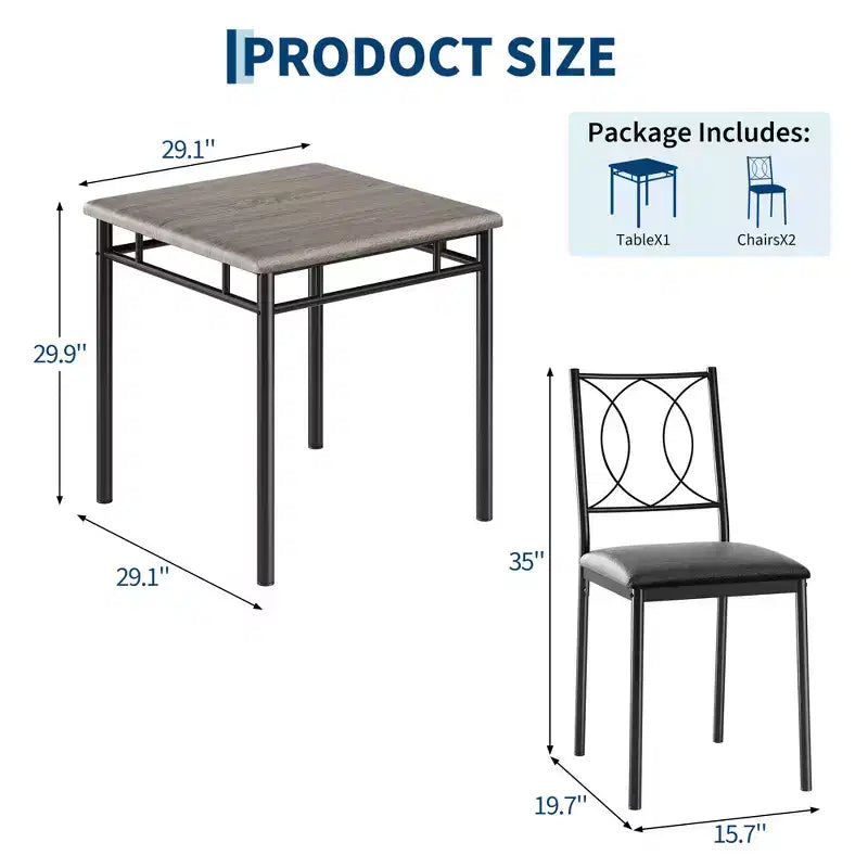 Table à manger pour 2, Table de cuisine pour petit espace avec 2 chaises rembourrées, Table en bois style ferme pour appartement, Coin repas