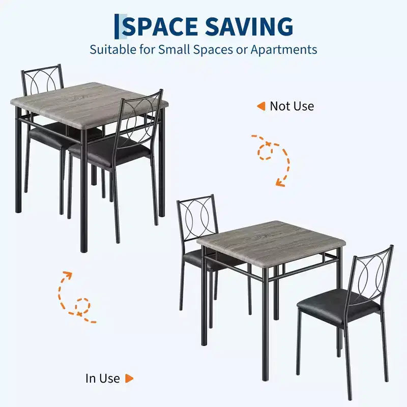 Table à manger pour 2, Table de cuisine pour petit espace avec 2 chaises rembourrées, Table en bois style ferme pour appartement, Coin repas