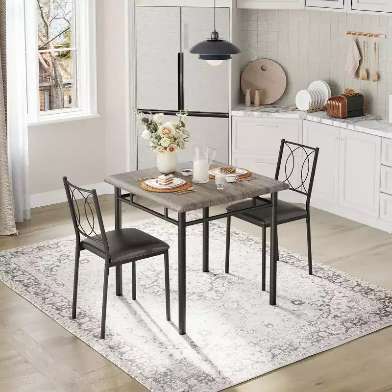 Table à manger pour 2, Table de cuisine pour petit espace avec 2 chaises rembourrées, Table en bois style ferme pour appartement, Coin repas