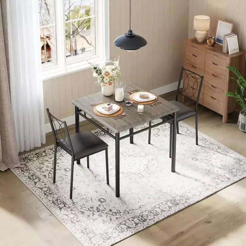 Table à manger pour 2, Table de cuisine pour petit espace avec 2 chaises rembourrées, Table en bois style ferme pour appartement, Coin repas