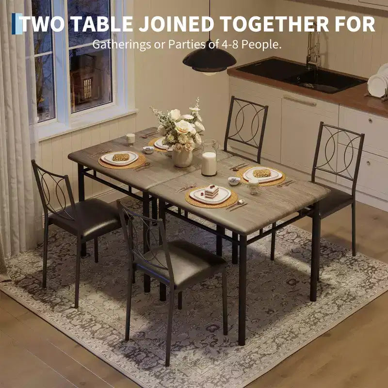 Table à manger pour 2, Table de cuisine pour petit espace avec 2 chaises rembourrées, Table en bois style ferme pour appartement, Coin repas