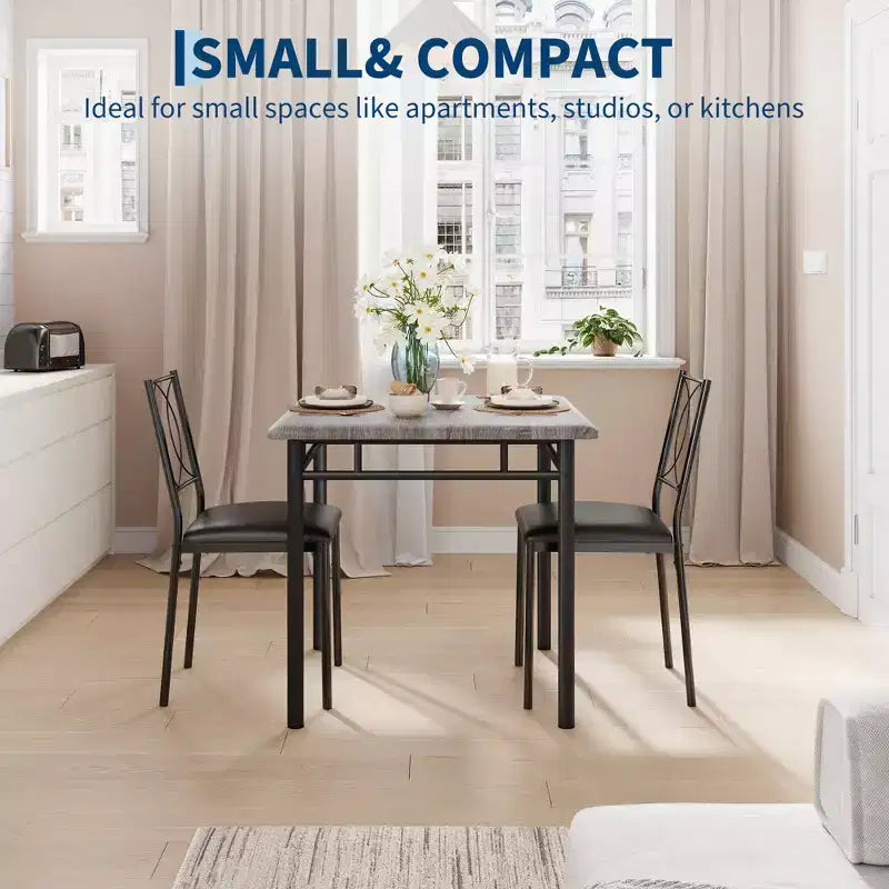 Table à manger pour 2, Table de cuisine pour petit espace avec 2 chaises rembourrées, Table en bois style ferme pour appartement, Coin repas