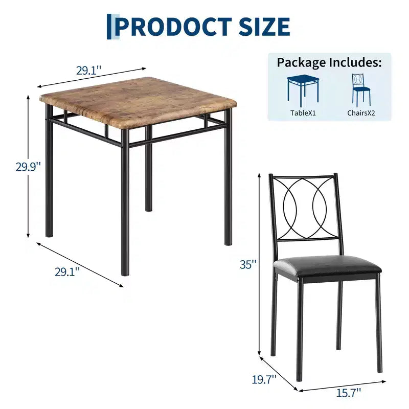 Table à manger pour 2, Table de cuisine pour petit espace avec 2 chaises rembourrées, Table en bois style ferme pour appartement, Coin repas