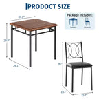 Table à manger pour 2, Table de cuisine pour petit espace avec 2 chaises rembourrées, Table en bois style ferme pour appartement, Coin repas