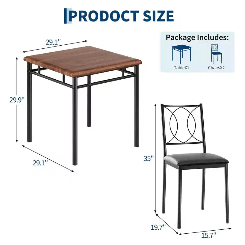 Table à manger pour 2, Table de cuisine pour petit espace avec 2 chaises rembourrées, Table en bois style ferme pour appartement, Coin repas