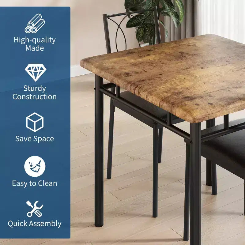 Table à manger pour 2, Table de cuisine pour petit espace avec 2 chaises rembourrées, Table en bois style ferme pour appartement, Coin repas