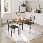 Table à manger pour 2, Table de cuisine pour petit espace avec 2 chaises rembourrées, Table en bois style ferme pour appartement, Coin repas