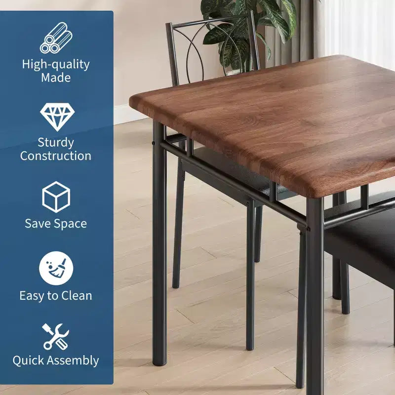 Table à manger pour 2, Table de cuisine pour petit espace avec 2 chaises rembourrées, Table en bois style ferme pour appartement, Coin repas