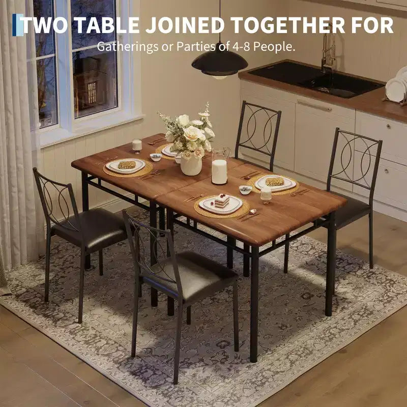 Table à manger pour 2, Table de cuisine pour petit espace avec 2 chaises rembourrées, Table en bois style ferme pour appartement, Coin repas